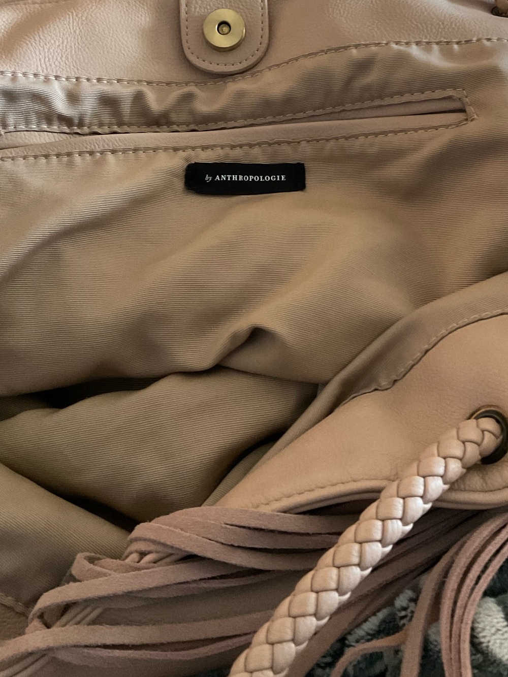 Anthropologie Oversized Tassel Tote Bag Beige Braided Handles Boho EUC - Picture 9 of 9